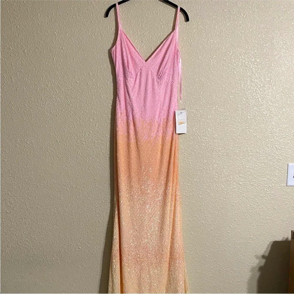 SOLD Mac Duggal 5763 Sunset Ombre Pink Sequin Open Back Maxi Gown Dress Size 8 - Picture 5 of 16